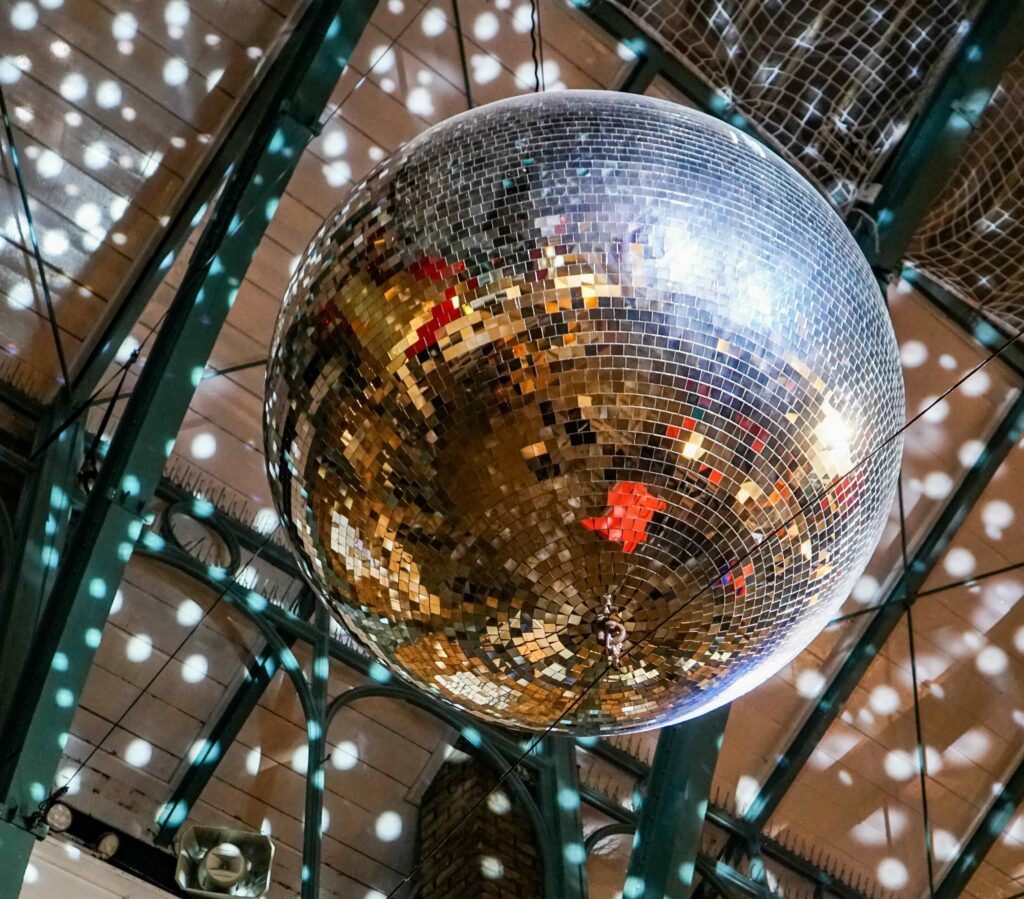 disco ball hanging from ceiling